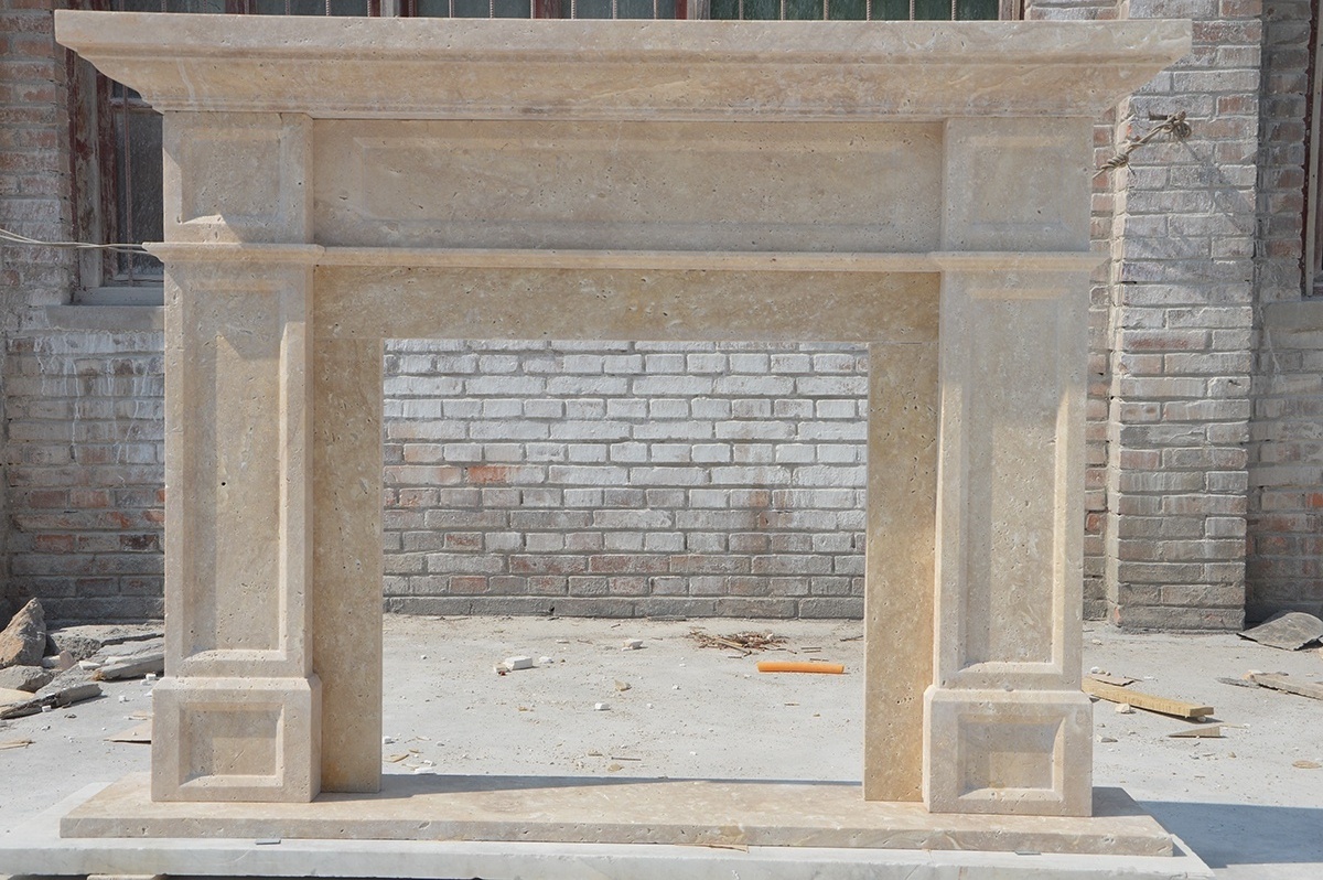 Factory supply custom modern decorative beige travertine stone fireplace mantel natural stone fireplace surround