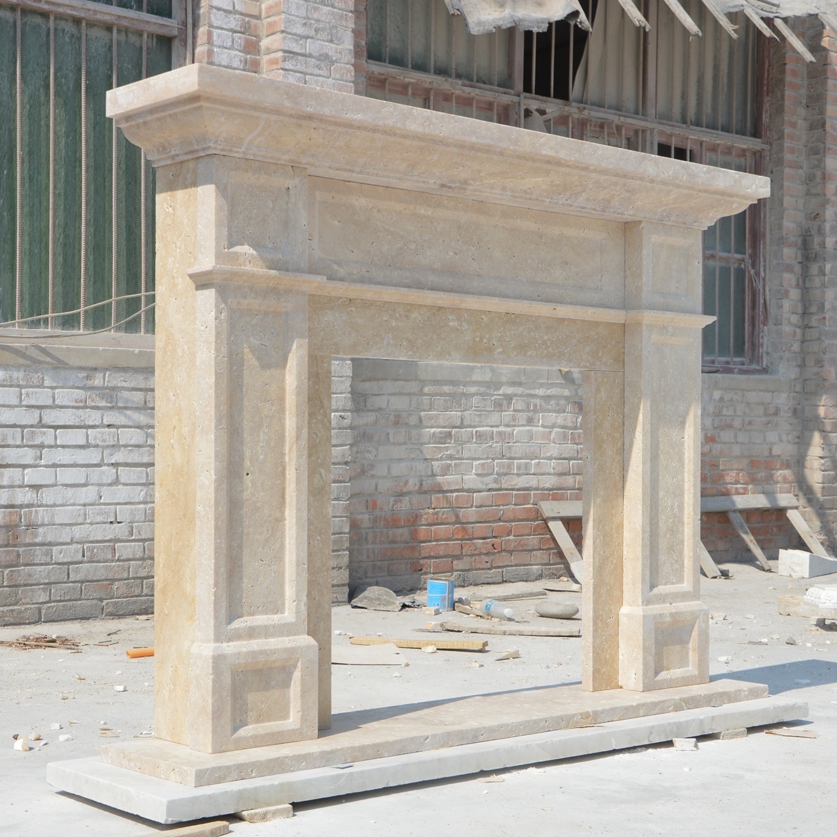 Factory supply custom modern decorative beige travertine stone fireplace mantel natural stone fireplace surround