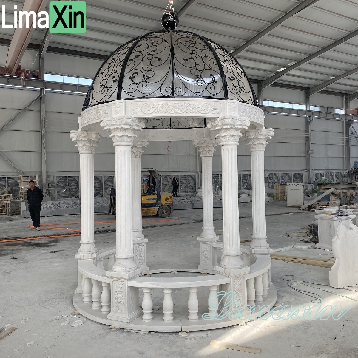 Factory direct supply outdoor garden decorative hand carved white marble column gazebo for sale