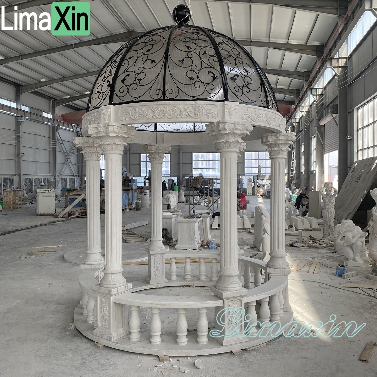 Factory direct supply outdoor garden decorative hand carved white marble column gazebo for sale