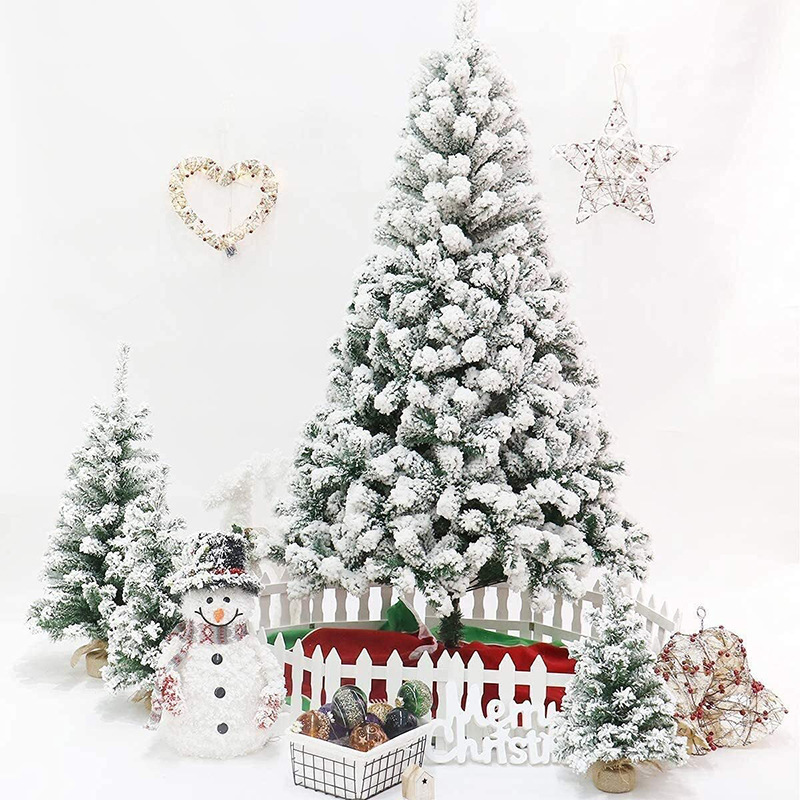 Manufacturer Wholesale Modern 7ft 8ft PE PVC Pre Lit Flocked The Big Snow White XMAS Led Light Artificial Christmas Tree