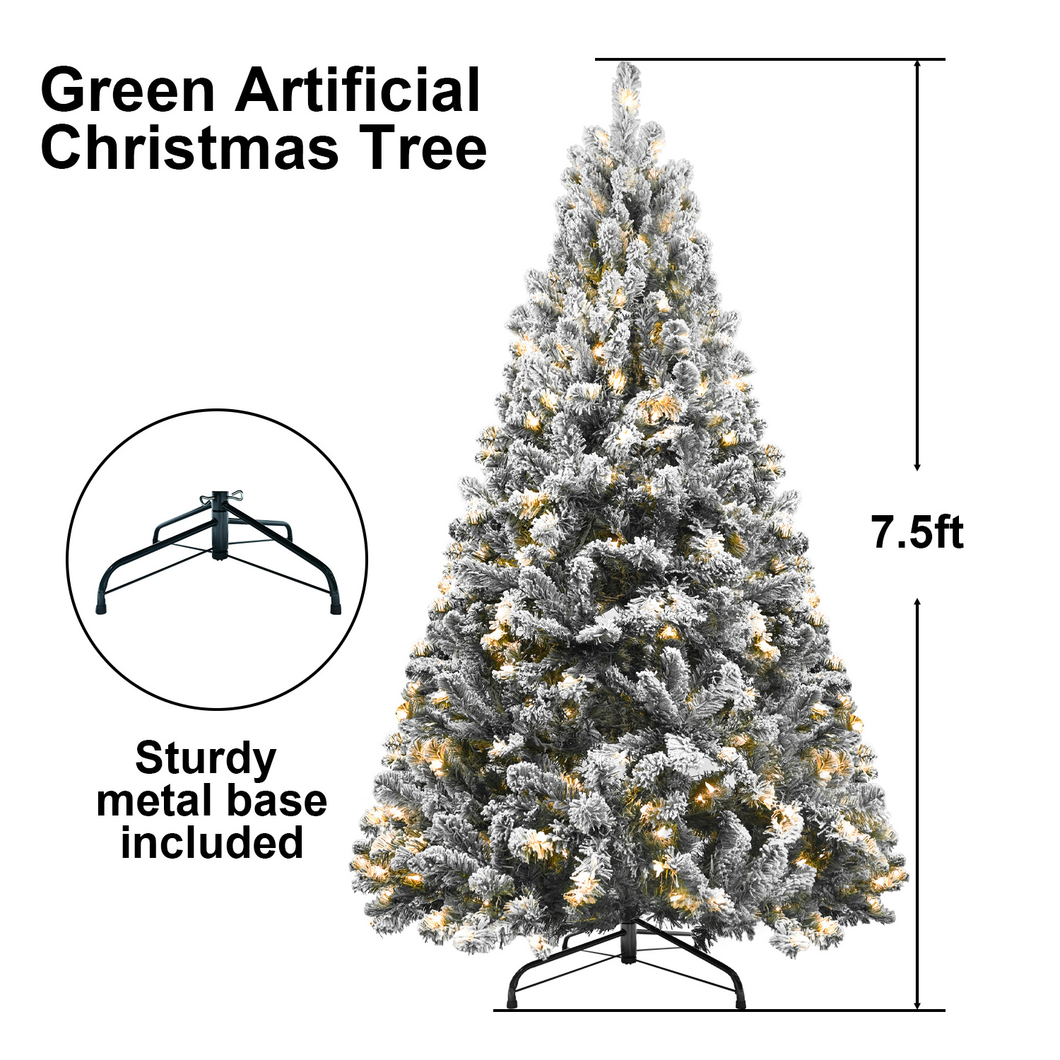 Christmas interior decorations most popular overseas warehouse pre-lit artificial flocked Christmas tree