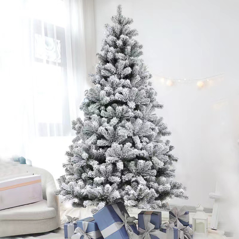 Manufacturer Wholesale Modern 7ft 8ft PE PVC Pre Lit Flocked The Big Snow White XMAS Led Light Artificial Christmas Tree