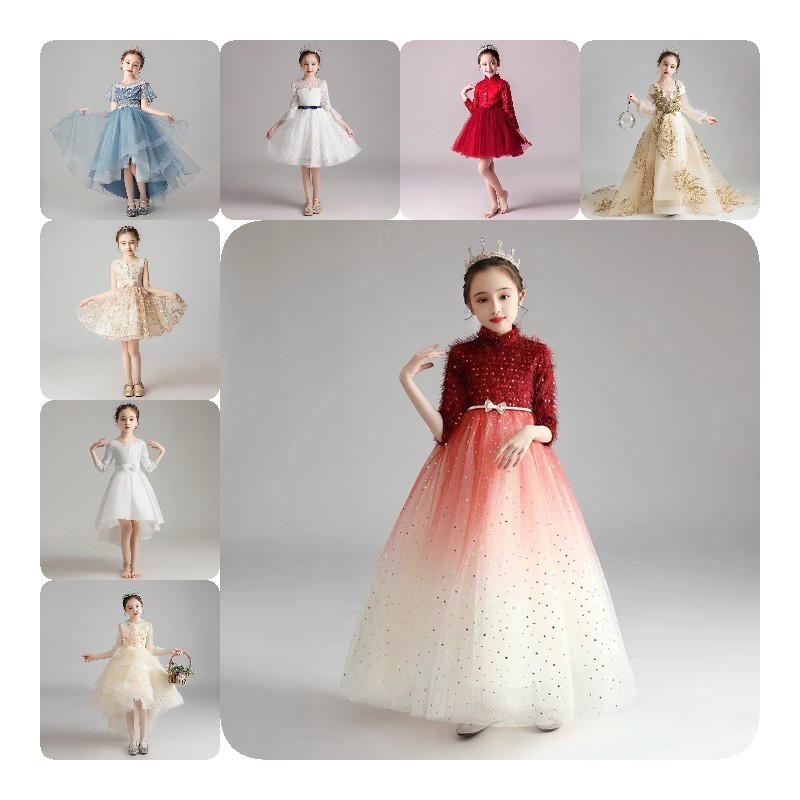 Popular Pearl Charm Children's Girl Princess Dress Big Butterfly Wedding Ceremony Birthday Evening Dress