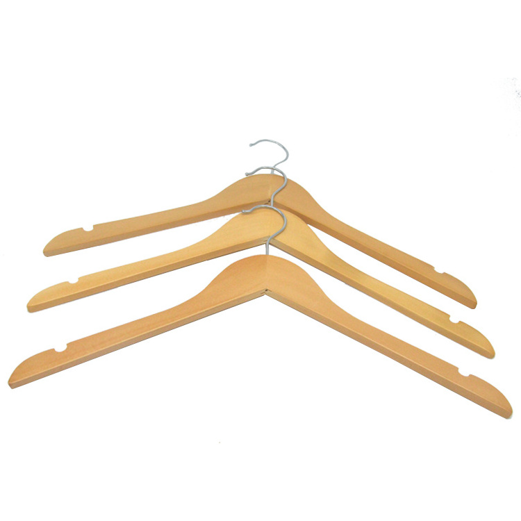 Wholesale Bulk Wooden Clothes Hangers Wood Clothing Hanger with Non-Slip bar