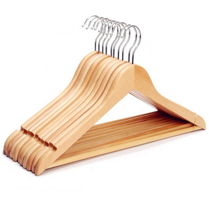 Wholesale Bulk Wooden Clothes Hangers Wood Clothing Hanger with Non-Slip bar