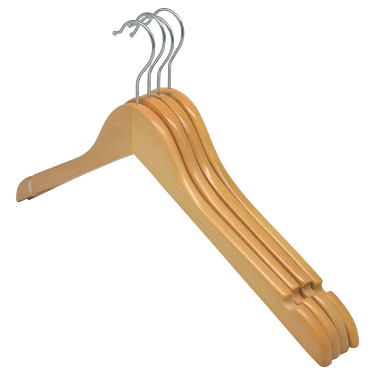 Wholesale Bulk Wooden Clothes Hangers Wood Clothing Hanger with Non-Slip bar