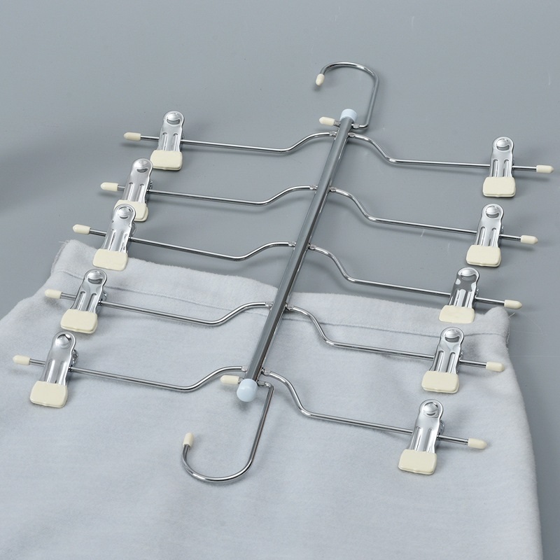 Multi layer space saving storage hanger rack pants skirt clips hanger with double hooks