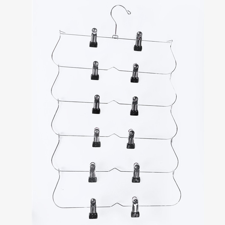 LM1052 Retractable Chrome Metal 6 layer clip Pants Hanger