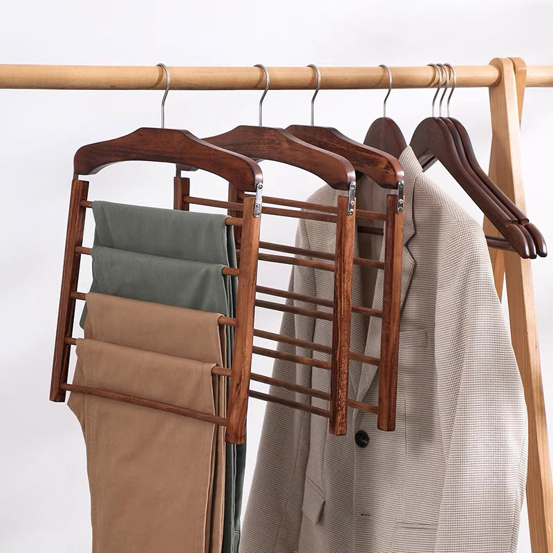 China Factory Supply Trousers Jeans Scarf Organizer Rack 5 Layer Multiple Wooden Pants Hanger