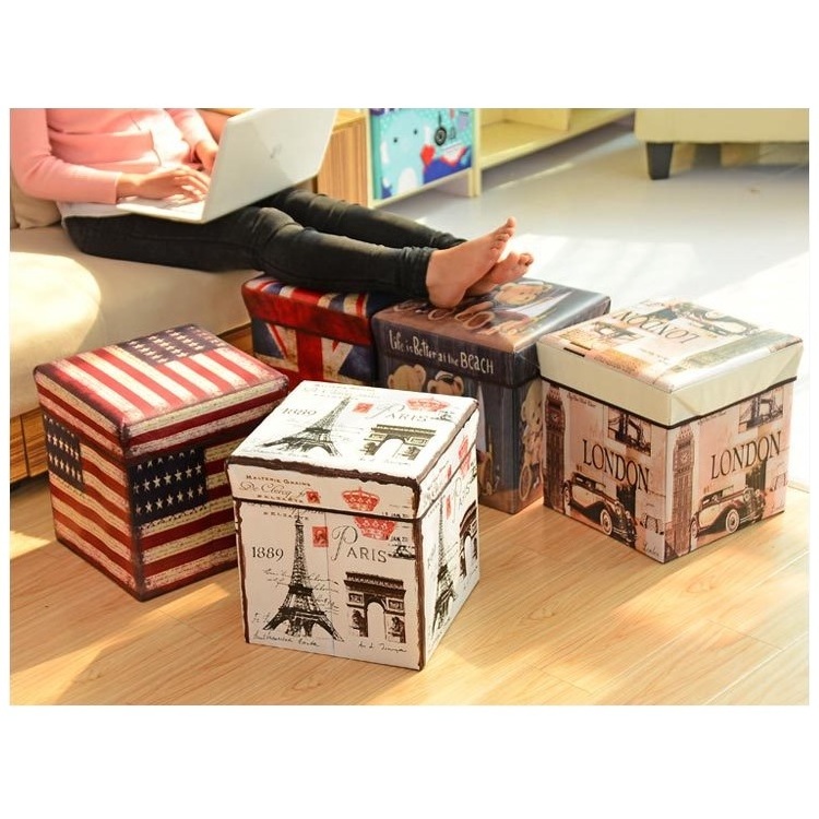 Laminated non-woven European and American retro storage shoe stool fashion can sit storage box pastoral sofa