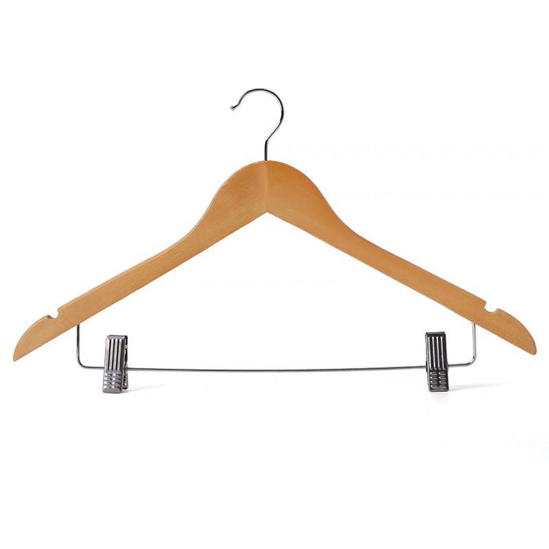 Hot Sale Natural Wooden Smooth Finished With Trouser Skirt Clips Wooden Clothes Coat Garment Hangers Supplier