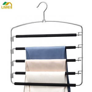 LM1046F Magic Space Saving Foam padded Multi Layers Metal Pants Hangers