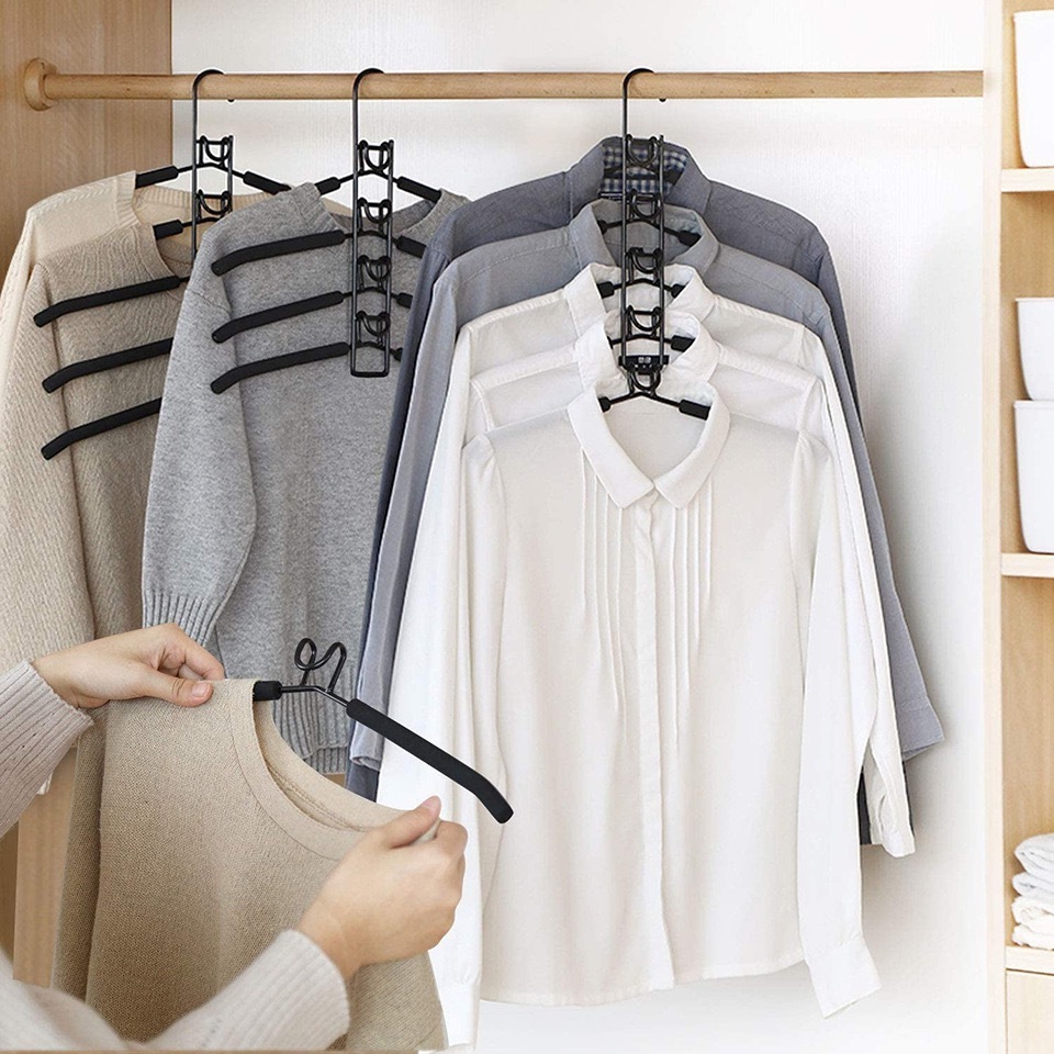 Multi Layer Hangers Detachable 5 Layers Wardrobe Space Saving Magic Hanger Foam Swing Arm Head Hanger