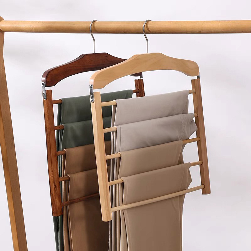 China Factory Supply Trousers Jeans Scarf Organizer Rack 5 Layer Multiple Wooden Pants Hanger