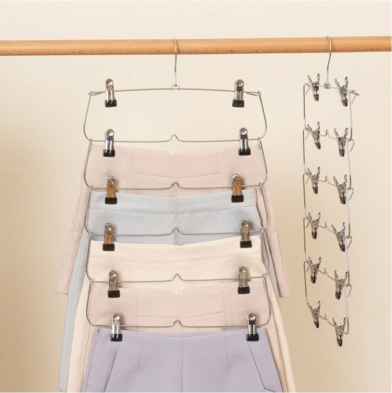 LM1052 Retractable Chrome Metal 6 layer clip Pants Hanger