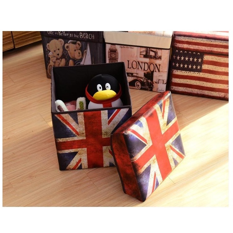 Laminated non-woven European and American retro storage shoe stool fashion can sit storage box pastoral sofa