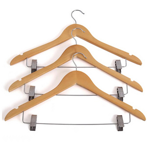 Hot Sale Natural Wooden Smooth Finished With Trouser Skirt Clips Wooden Clothes Coat Garment Hangers Supplier