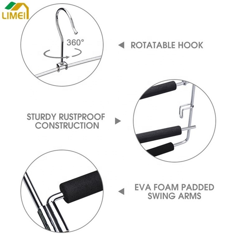 LM1046F Magic Space Saving Foam padded Multi Layers Metal Pants Hangers