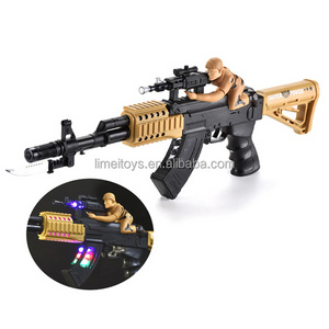 Funny Plastic Electric voice gun with vibration function military submachine gun sniper rifle kids play toys gun