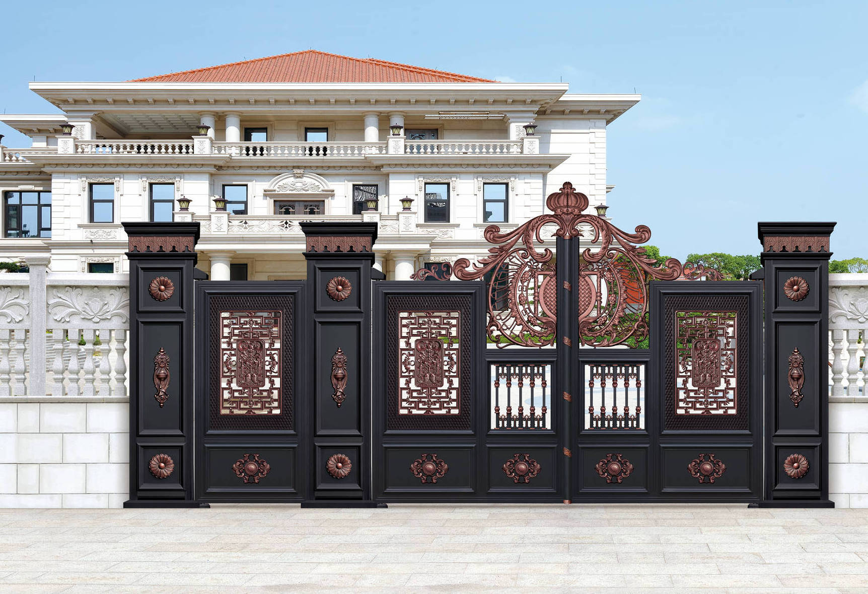 Villa Garden Gate Fence Art Electric Sliding Door Motor Garage Gate Aluminum Design Iron Gate Custom Modern Graphic Design Aorot