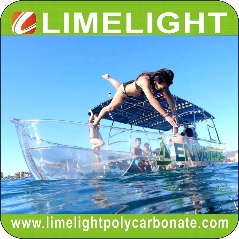 Plastic clear boat transparent bottom boat glass clear boat for sale