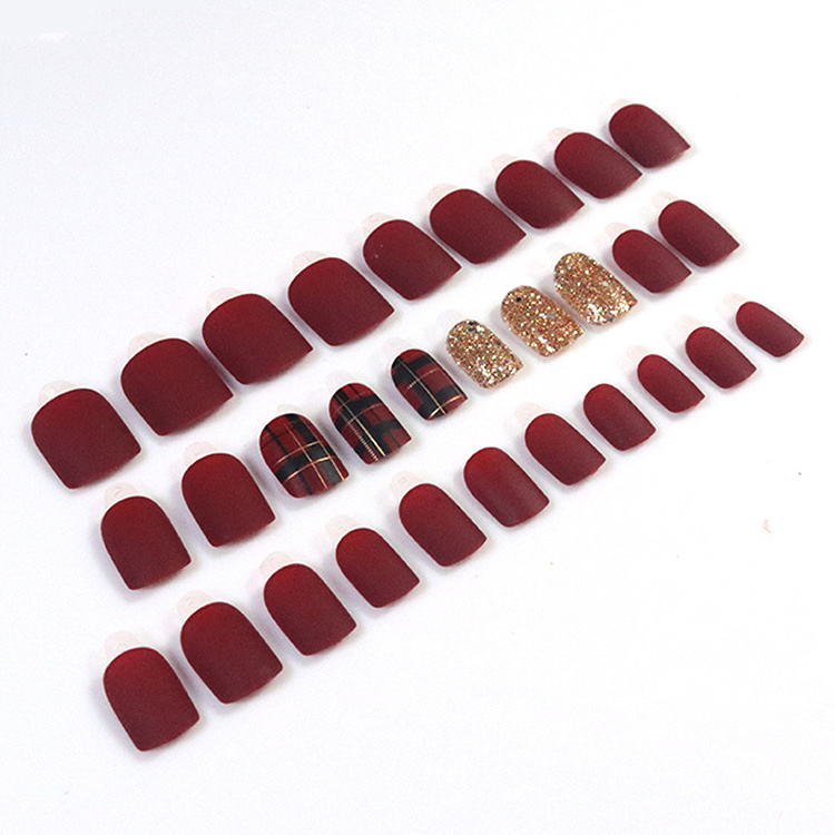 Private label custom 30pcs packaging box acrylic artificial false finger toe nails coffin tips short wide stick on nails press