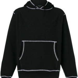 oversized custom logo stringless black white stitching blank pull over reversed inside out stitch hoodie with no string