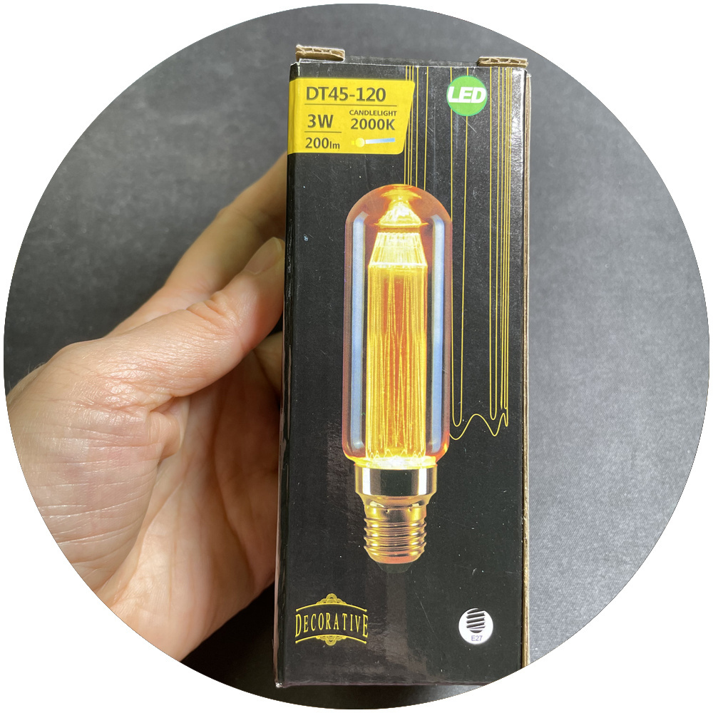 AC110V AC220V dimmable DT45 120mm 140mm 165mm 200mm 3W warm white 1800-2200K 200lm E27 Base LED filament edison bulb