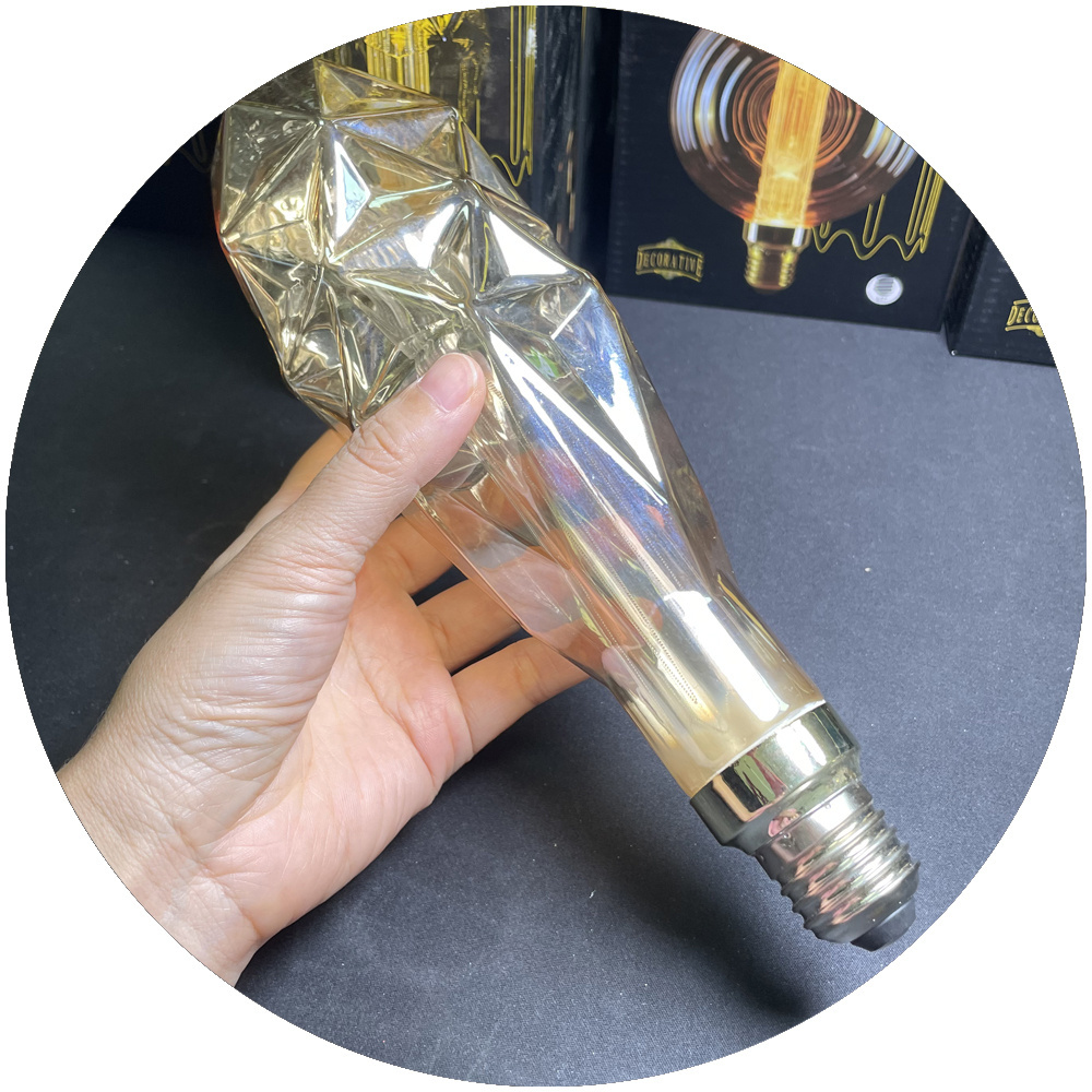 D78-230 glass shell Diamond vase shape warm white 2000k 3w E27 light pipe filament vintage china led bulb