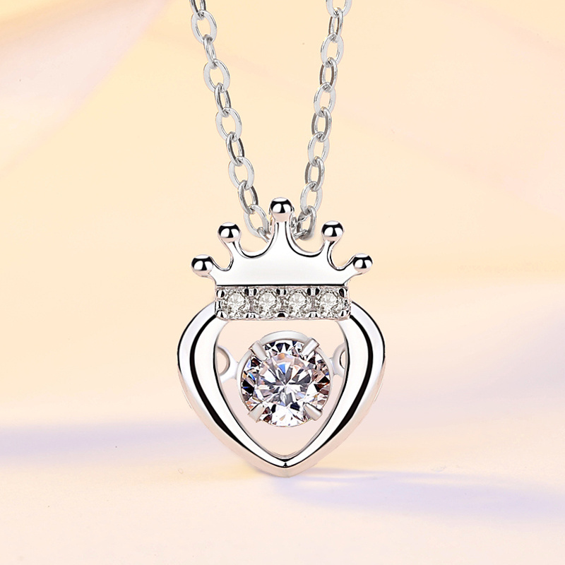 DDC50 925 Silver Necklace  4A CZ Crystal Wedding Princess Crown Pendant  For Women Jewelry