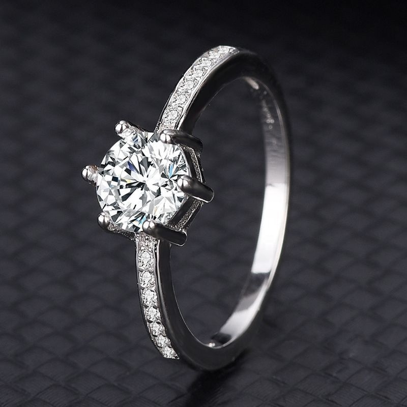 925 sterling silver 1.0 CT Classic 6-Prong Simulated Diamond Engagement Ring Graduated Side Stones Promise Bridal Ring