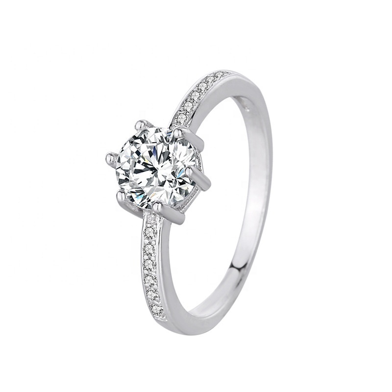 925 sterling silver 1.0 CT Classic 6-Prong Simulated Diamond Engagement Ring Graduated Side Stones Promise Bridal Ring