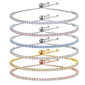 KLTB028  Colorful 18k gold S925 silver crystal exquisite adjustable zircon CZ stones tennis chain row diamond bracelet