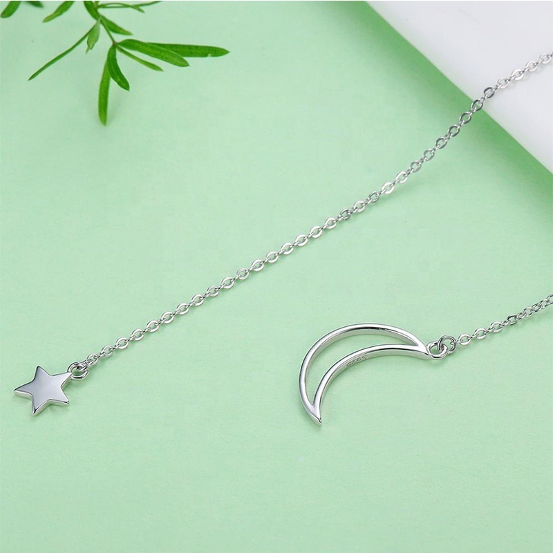 GN03 Finewell 2019 new arrivals custom 925 sterling silver lariat moon star pendant long necklace for women jewelry