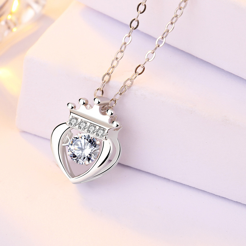 DDC50 925 Silver Necklace  4A CZ Crystal Wedding Princess Crown Pendant  For Women Jewelry