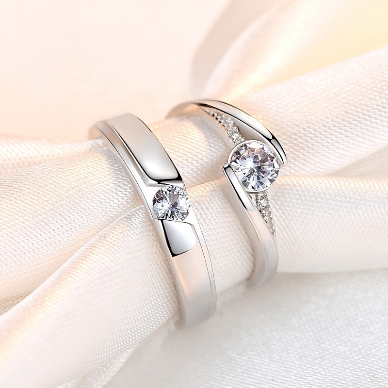 Free shipping Fashion Crystal CZ Stone Wedding Engagement Rings for Couples 925 Sterling silver Adjustable Ring for women men