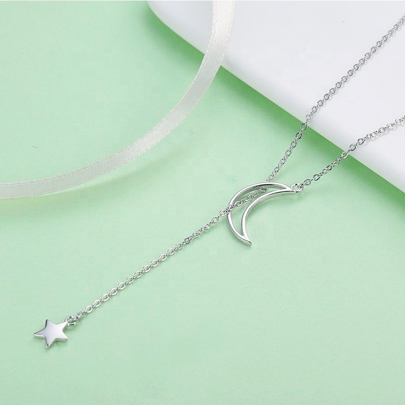 GN03 Finewell 2019 new arrivals custom 925 sterling silver lariat moon star pendant long necklace for women jewelry