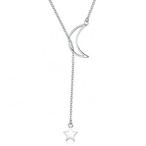 GN03 Finewell 2019 new arrivals custom 925 sterling silver lariat moon star pendant long necklace for women jewelry