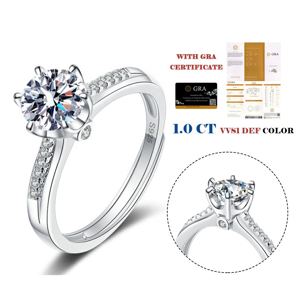 Wholesale Custom GRA VVS Moissanite White Gold Platinum Plated S925 925 Sterling Silver Fashion Jewelry Finger Ring for Women