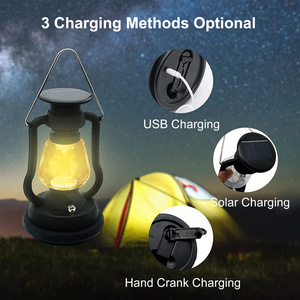 Solar Powered Tungsten Lamp Home Party Camping Decoration Lantern LED Rechargeable Hand Crank Lights with 3 Charging Methods