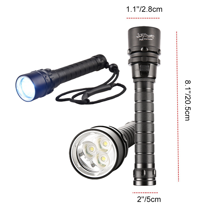 IPX68 Waterproof Torch Underwater LED Lighting Tools Lamp Scuba Diving Gear Rechargeable Flashlight 2000 Lumens Submarine Lights