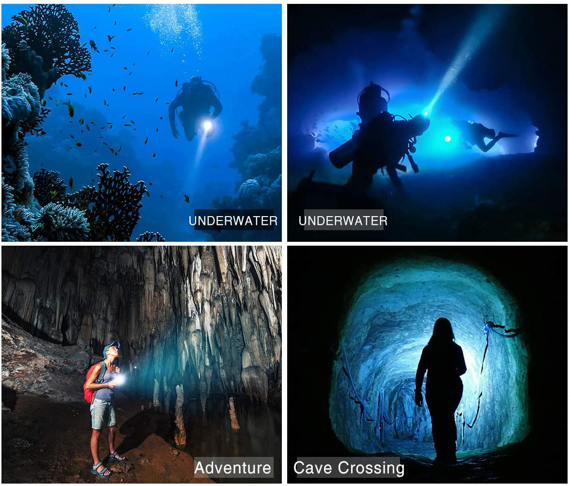 Scuba Diving Flashlights 1200 Lumen IPX68 Waterproof Submerged Lamp Rechargeable Torch Underwater XM-L2 LED Submarine Lights