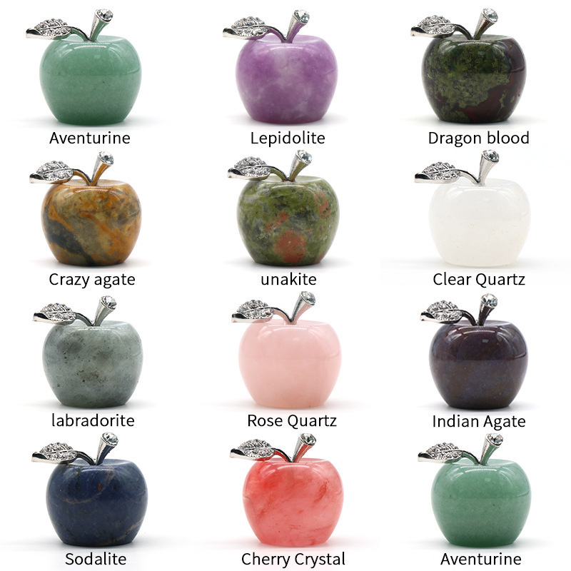 Newest 23*30mm Christmas Apple Natural Healing Crystals Stone Hand Carved Craft Ornament For Home Desk Decoration Gift