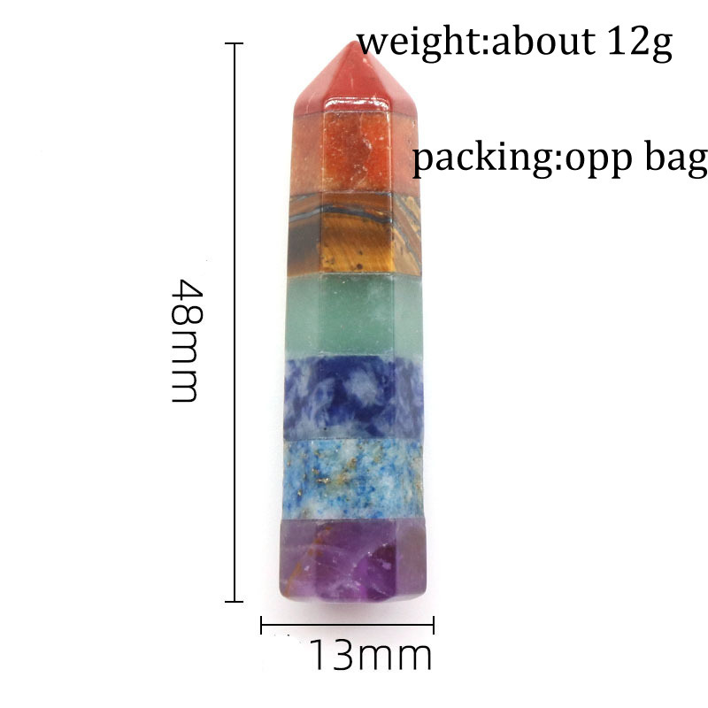 Trendy 7 Chakra Natural Splicing Stone 13*48mm Hexagonal Column Pointed Reiki Healing Gemstones Crystals Agate Ornament