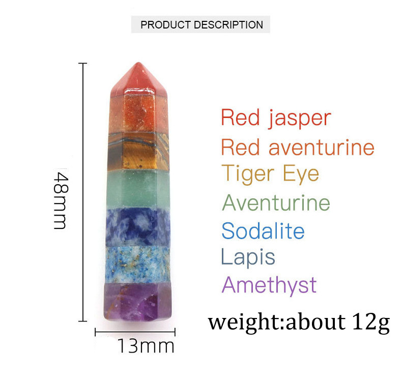 Trendy 7 Chakra Natural Splicing Stone 13*48mm Hexagonal Column Pointed Reiki Healing Gemstones Crystals Agate Ornament