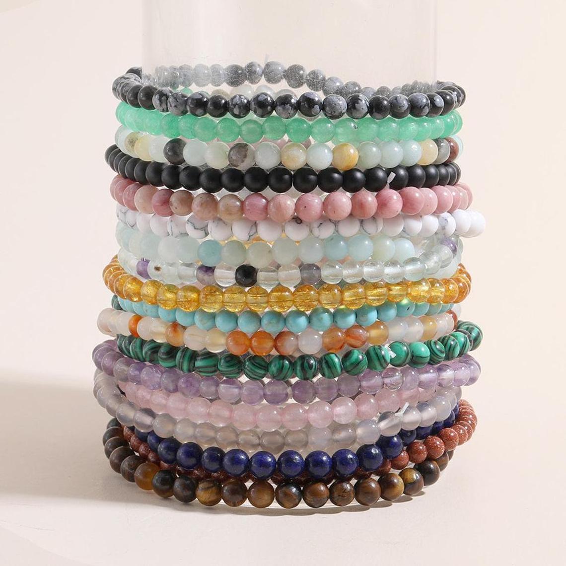 Less is More New 2023 hot 4MM Mini Gemstone Energy Tiny Bracelet Natural Stone Statement Charm Beaded Couples Bracelets