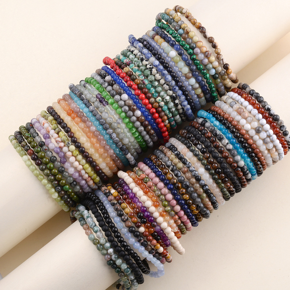 Less is More New 2023 hot 4MM Mini Gemstone Energy Tiny Bracelet Natural Stone Statement Charm Beaded Couples Bracelets