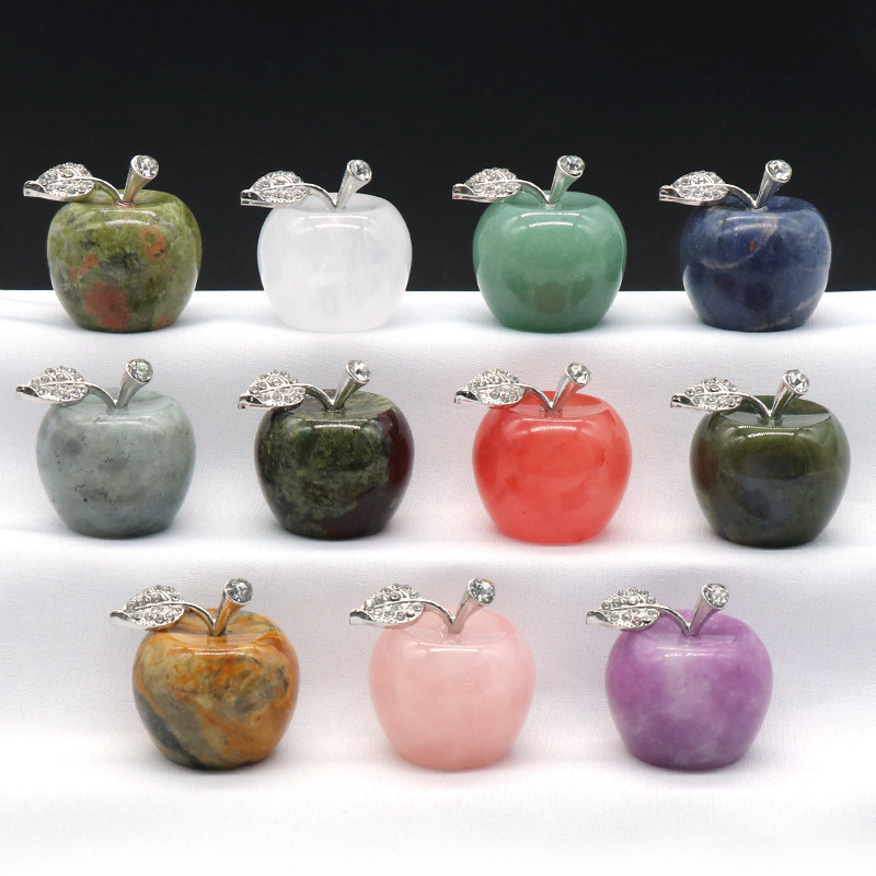 Newest 23*30mm Christmas Apple Natural Healing Crystals Stone Hand Carved Craft Ornament For Home Desk Decoration Gift