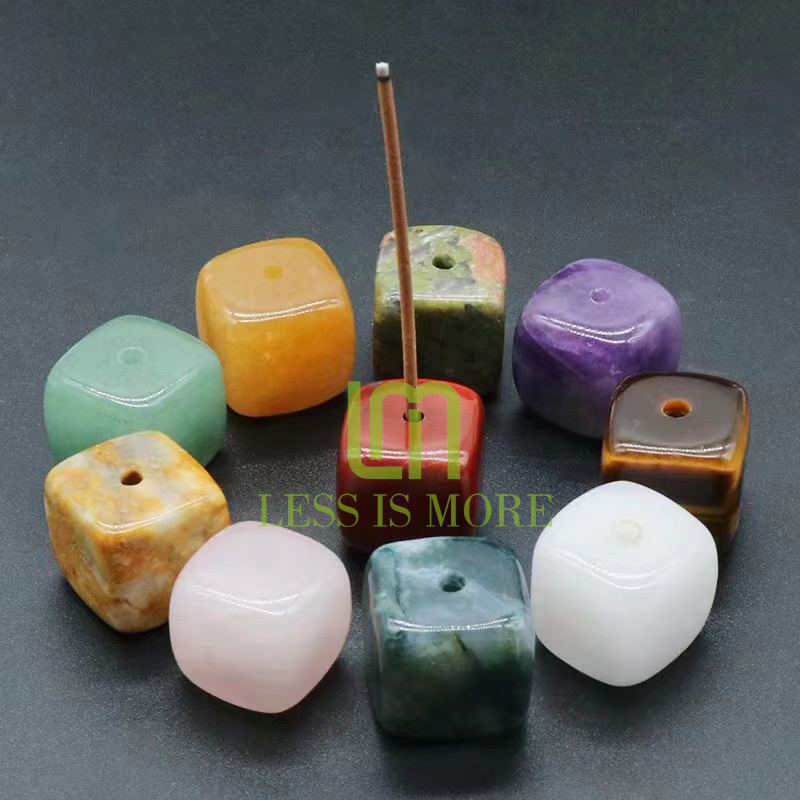 Multi Color Natural Crystal Muslim Square Shape Incense Inserted Base Stick Holder Aromatherapy stone For Home Decoration